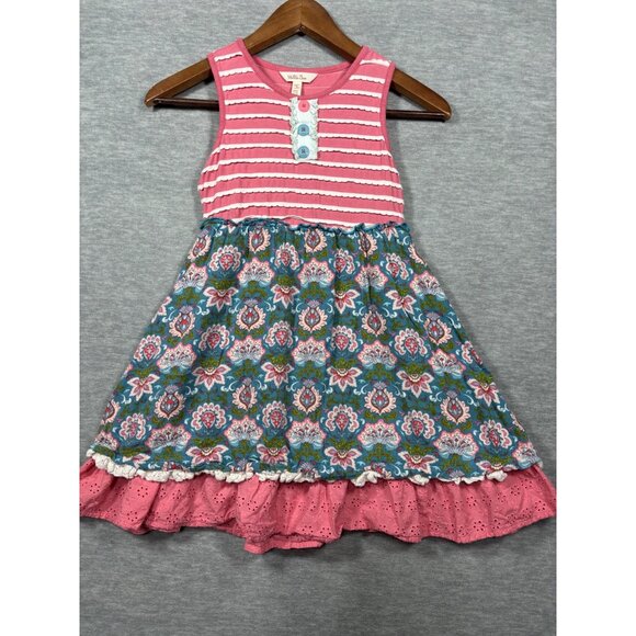 Matilda Jane‎ Girls Dress 8 Enchanted Garden Covington Stripe Print - Picture 1 of 4